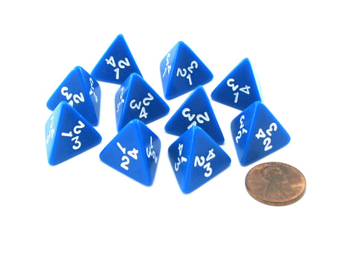 Pack of 10 D4 18mm Opaque Dice - Blue with White Numbers