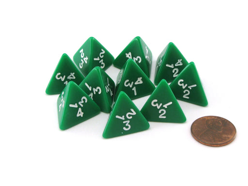 Pack of 10 D4 18mm Opaque Dice - Green with White Numbers
