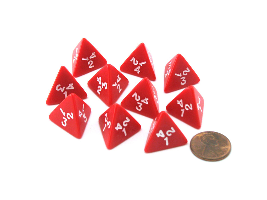 Pack of 10 D4 18mm Opaque Dice - Red with White Numbers