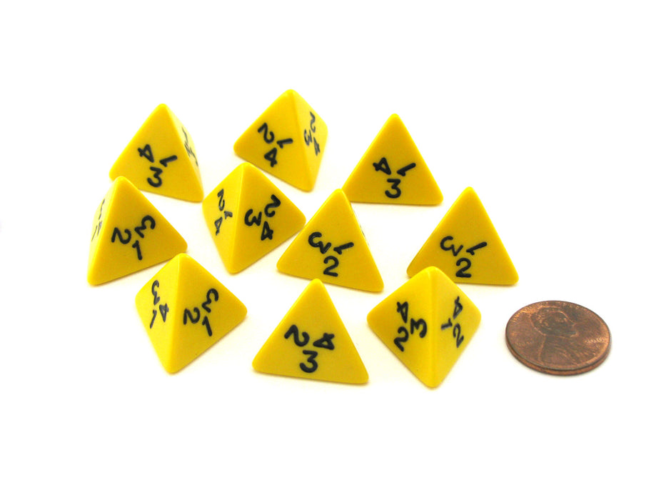 Pack of 10 D4 18mm Opaque Dice - Yellow with Black Numbers