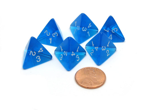 Pack of 6 D4 Transparent Dice - Blue with White Numbers