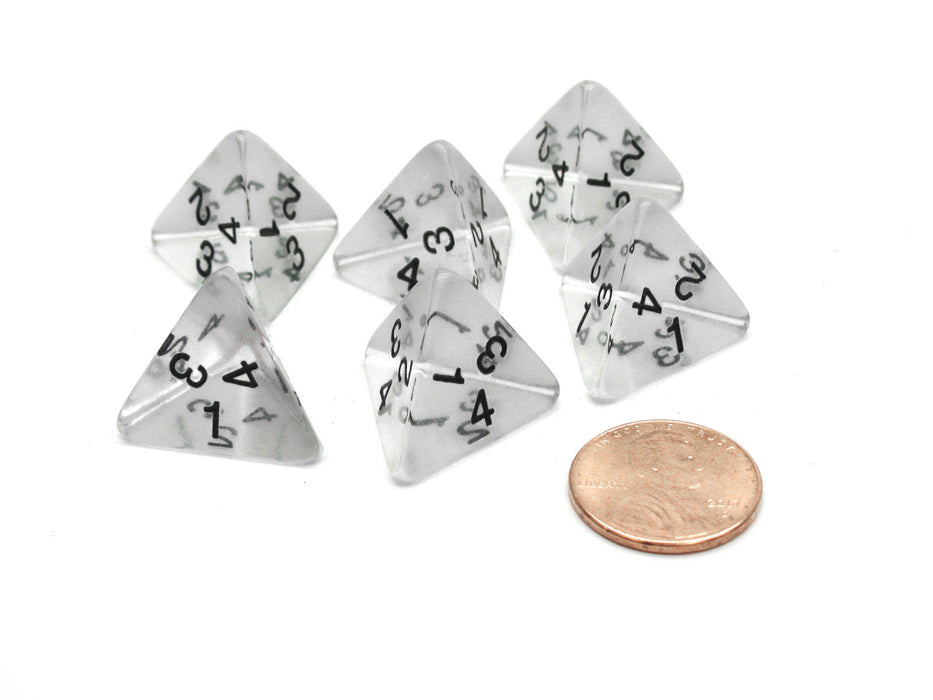 Pack of 6 D4 Transparent Dice - Clear with Black Numbers