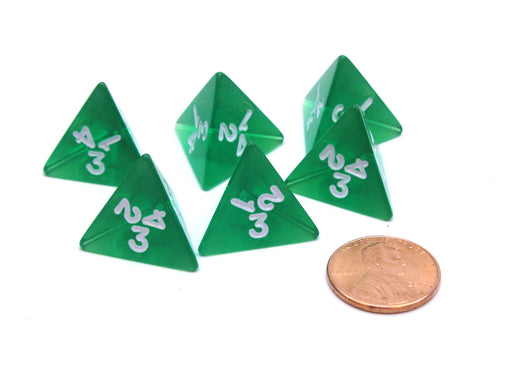 Pack of 6 D4 Transparent Dice - Green with White Numbers