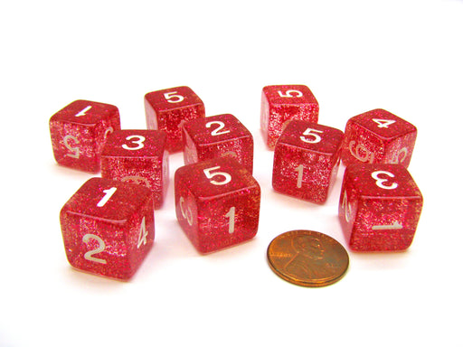 Pack of 10 D6 6 Sided 16mm Koplow Games Number Glitter Dice - Purple