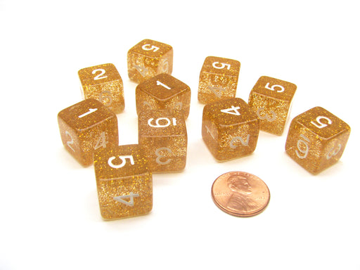 Pack of 10 D6 6 Sided 16mm Koplow Games Number Glitter Dice - Yellow