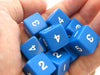Set of 10 D6 Six-Sided 16mm Opaque Numbered Dice - Blue with White Numbers