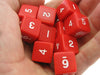 Set of 10 D6 Six-Sided 16mm Opaque Numbered Dice - Red with White Numbers