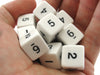 Set of 10 D6 Six-Sided 16mm Opaque Numbered Dice - White with Black Numbers
