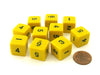 Set of 10 D6 Six-Sided 16mm Opaque Numbered Dice - Yellow with Black Numbers