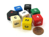 Pack of 8 16mm D6 Numbered Dice- Black (2) Blue Green Red White Yellow Ivory