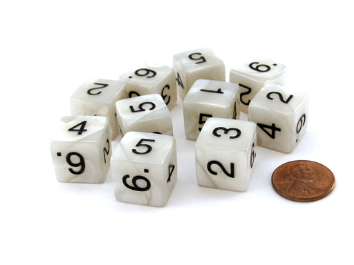 Pack of 10 D6 16mm Koplow Games Pearl Numbered Dice - Gray