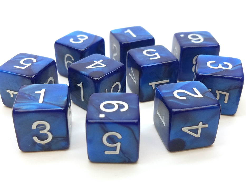 Pack of 10 D6 16mm Koplow Games Pearl Number Dice - Navy