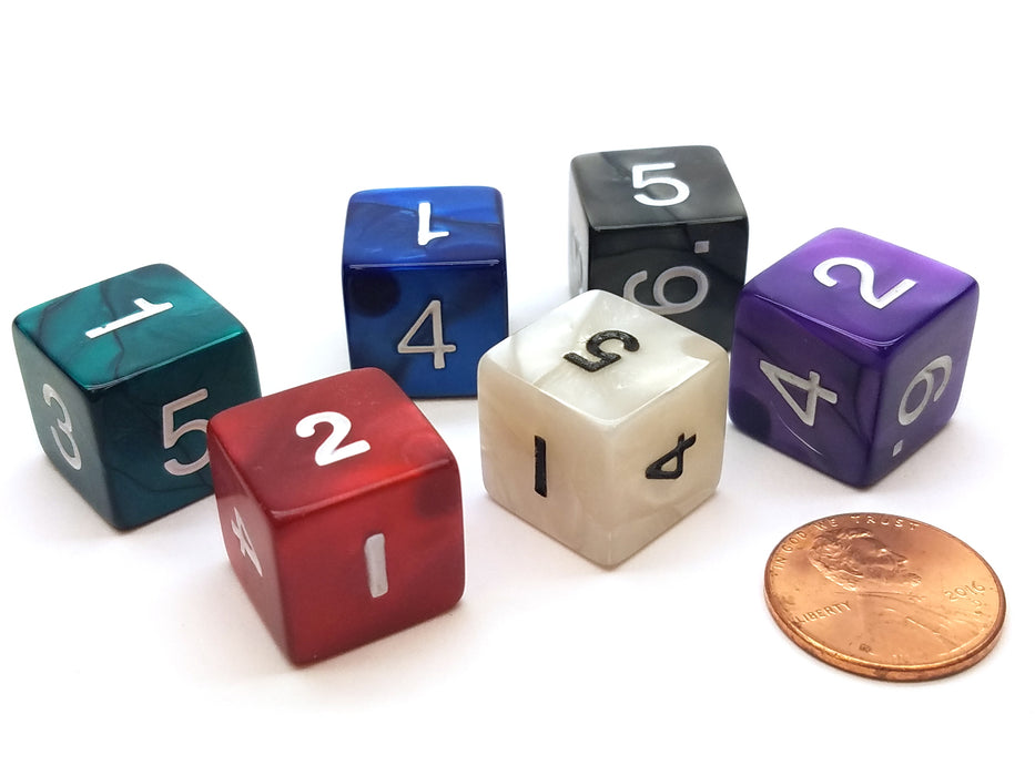 Pack of 6 D6 Pearl Dice - Charcoal, Emerald, Gray, Navy, Purple, Red