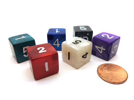 Pack of 6 D6 Pearl Dice - Charcoal, Emerald, Gray, Navy, Purple, Red