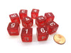Pack of 10 Transparent 6-Sided D6 16mm Numbered Dice - Red
