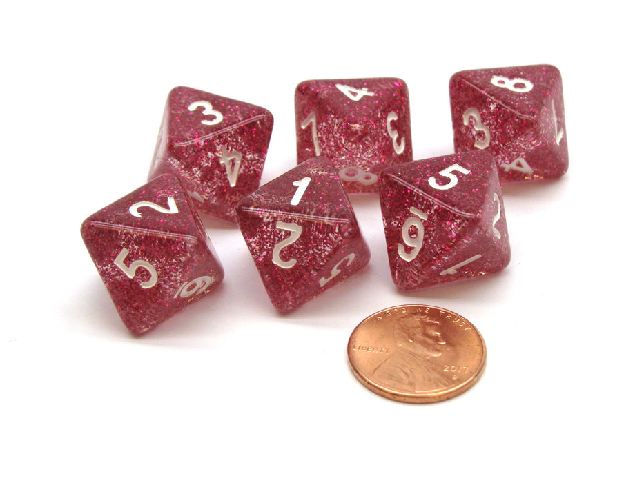 Pack of 6 D8 8-Sided Glitter Dice - Purple with White Numbers