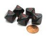 Set of 5 D10 10-Sided 16mm Opaque RPG Dice - Black with Red Numbers