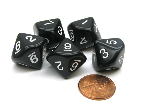 Set of 5 D10 10-Sided 16mm Opaque RPG Dice - Black with White Numbers
