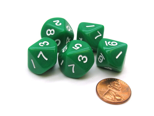 Set of 5 D10 10-Sided 16mm Opaque RPG Dice - Green with White Numbers