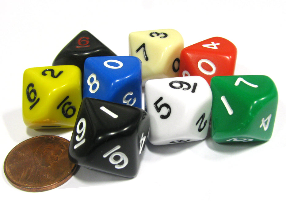 Set of 8 D10 10-Sided 16mm Opaque Dice - 1 of Each Color
