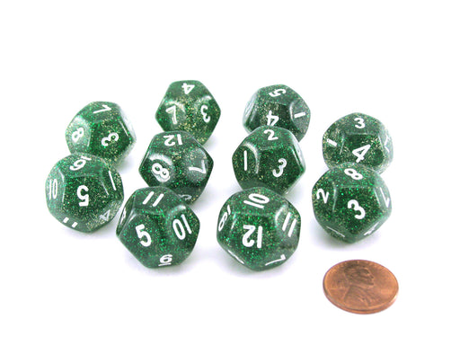 Pack of 10 D12 20mm Koplow Games Glitter Dice - Green