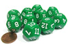 Set of 10 D12 12-Sided 18mm Opaque RPG Dice - Green with White Numbers