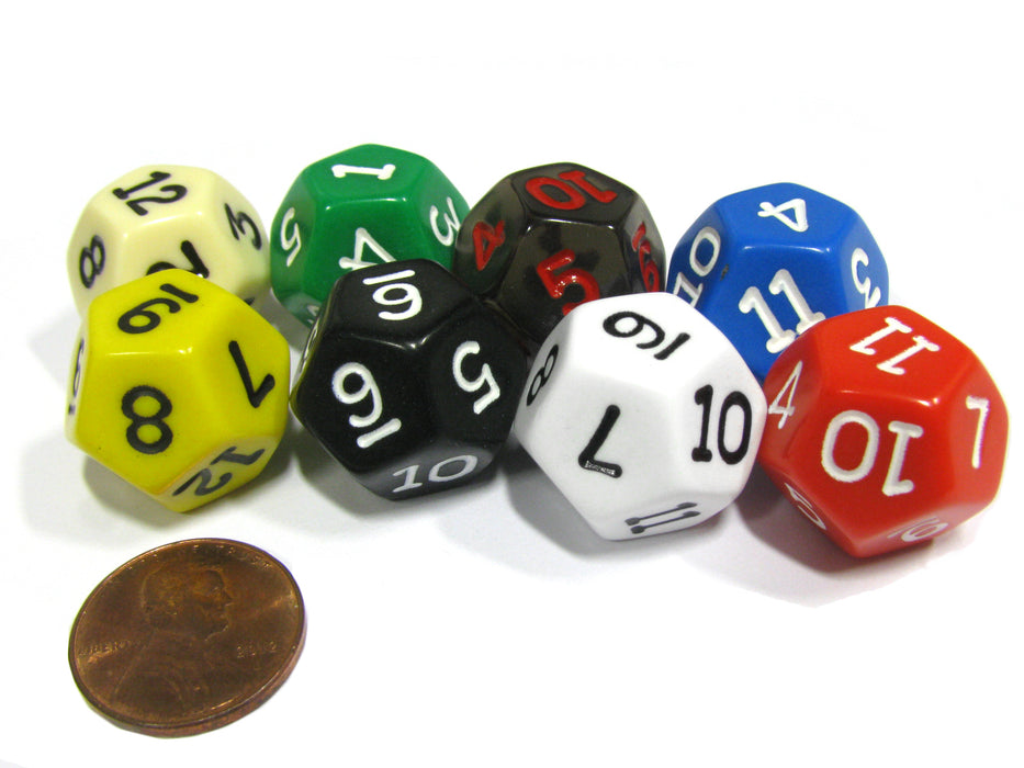 Set of 8 D12 12-Sided 18mm Opaque RPG Dice - Assortment of Colors