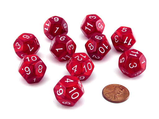 Pack of 10 D12 18mm Koplow Games Pearl Dice - Red
