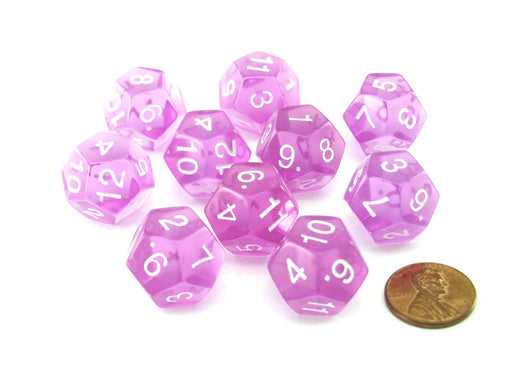 Pack of 10 Transparent 12 Sided D12 20mm Dice - Orchid