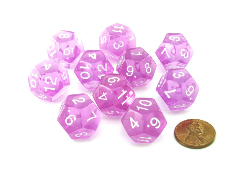 Pack of 10 Transparent 12 Sided D12 20mm Dice - Orchid