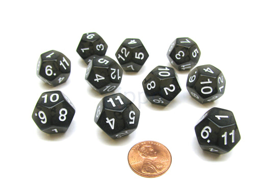 Pack of 10 Transparent 12 Sided D12 20mm Dice - Smoke