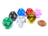 Pack of 7 Transparent D12 20mm Dice - Blue Clear Green Orchid Red Smoke Yellow