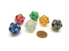 Pack of 6 D20 Glitter Dice - Black, Blue, Clear, Green, Purple, Yellow