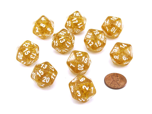 Pack of 10 D20 20mm Koplow Games Glitter Dice - Yellow