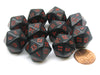 Set of 10 Twenty Sided 19mm D20 Opaque RPG Dice - Black with Red Numbers Die