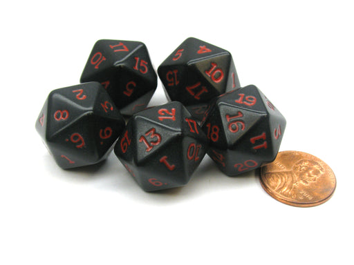 Set of 5 Twenty Sided 19mm D20 Opaque Dice RPG D&D Black with Red Numbers Die
