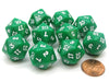 Set of 10 Twenty Sided 19mm D20 Opaque RPG Dice - Green with White Numbers Die