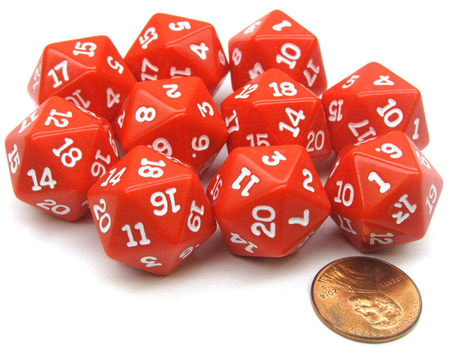 Set of 10 Twenty Sided 19mm D20 Opaque RPG Dice - Red with White Numbers Die
