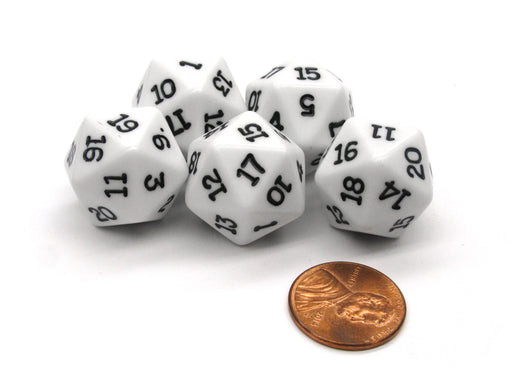Set of 5 Twenty Sided 19mm D20 Opaque Dice RPG D&D White with Black Numbers Die
