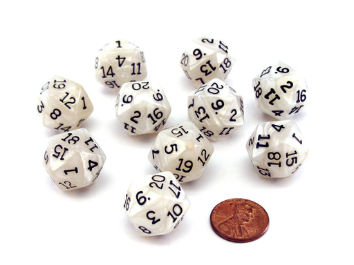 Pack of 10 D20 20mm Koplow Games Pearl Dice - Gray