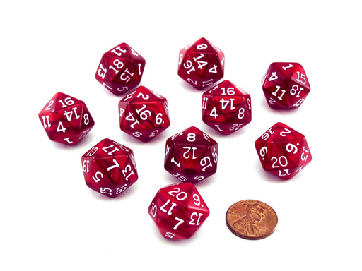 Pack of 10 D20 20mm Koplow Games Pearl Dice - Red