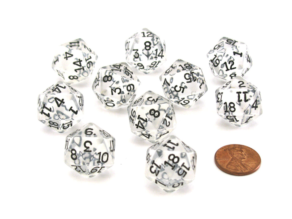 Pack of 10 Transparent 20 Sided D20 20mm Dice - Clear