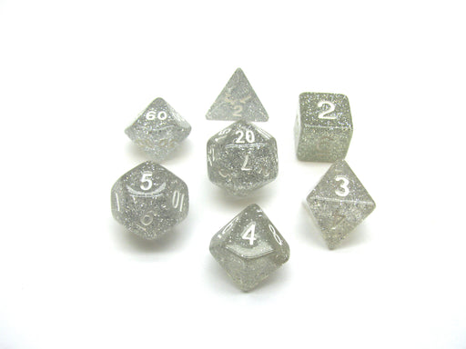 Polyhedral 7-Die Glitter Dice Set - Clear