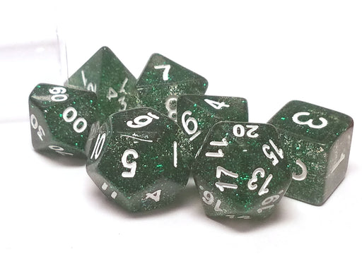 Polyhedral 7-Die Glitter Dice Set - Green