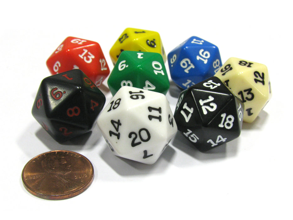 Set of 8 Assorted Colors Twenty Sided 19mm D20 Opaque Dice for RPG D&D
