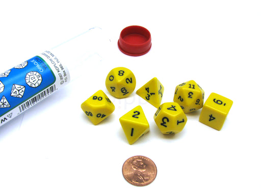 Polyhedral 7-Die Opaque Dice Set - Yellow with Black Numbers