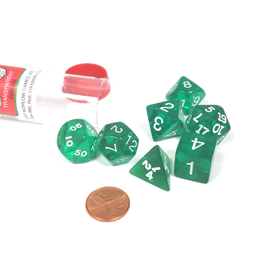Polyhedral 7-Die Transparent Dice Set - Green