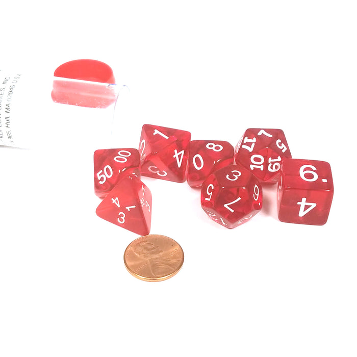 Polyhedral 7-Die Transparent Dice Set - Red