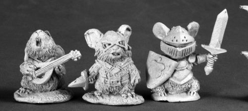 Reaper Miniatures Unpainted Mouslings 3P: Bard Thief Knight #03542 Dark Heaven