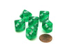 Pack of 6 Tens D10 10-Sided Transparent Dice - Green with White Numbers